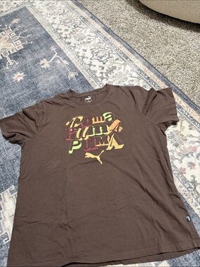 Puma Brown Tee with Multicolor Retro Logo